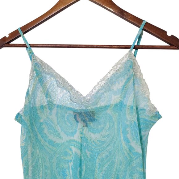 Vintage Bed Of Roses Sheer Slip Size S Paisley Fairy Coquette Ballet Aqua Womens - Picture 2 of 11